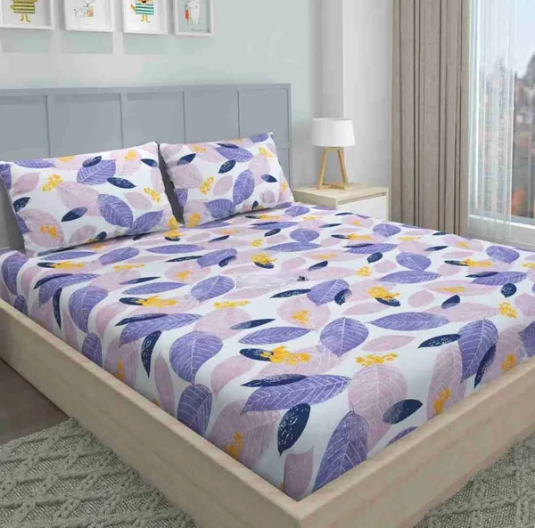 PINK_LEAVES_Premium_Fitted_Floral_Bedsheet_with_2_Pillow_Covers_(72X78X_Up_to_10_Inches)_&_360_Degree_Elasticated